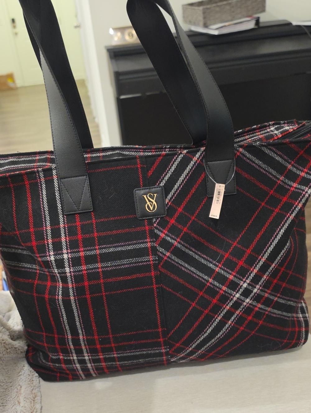 Victoria's Secret Black and Red Plaid Tote